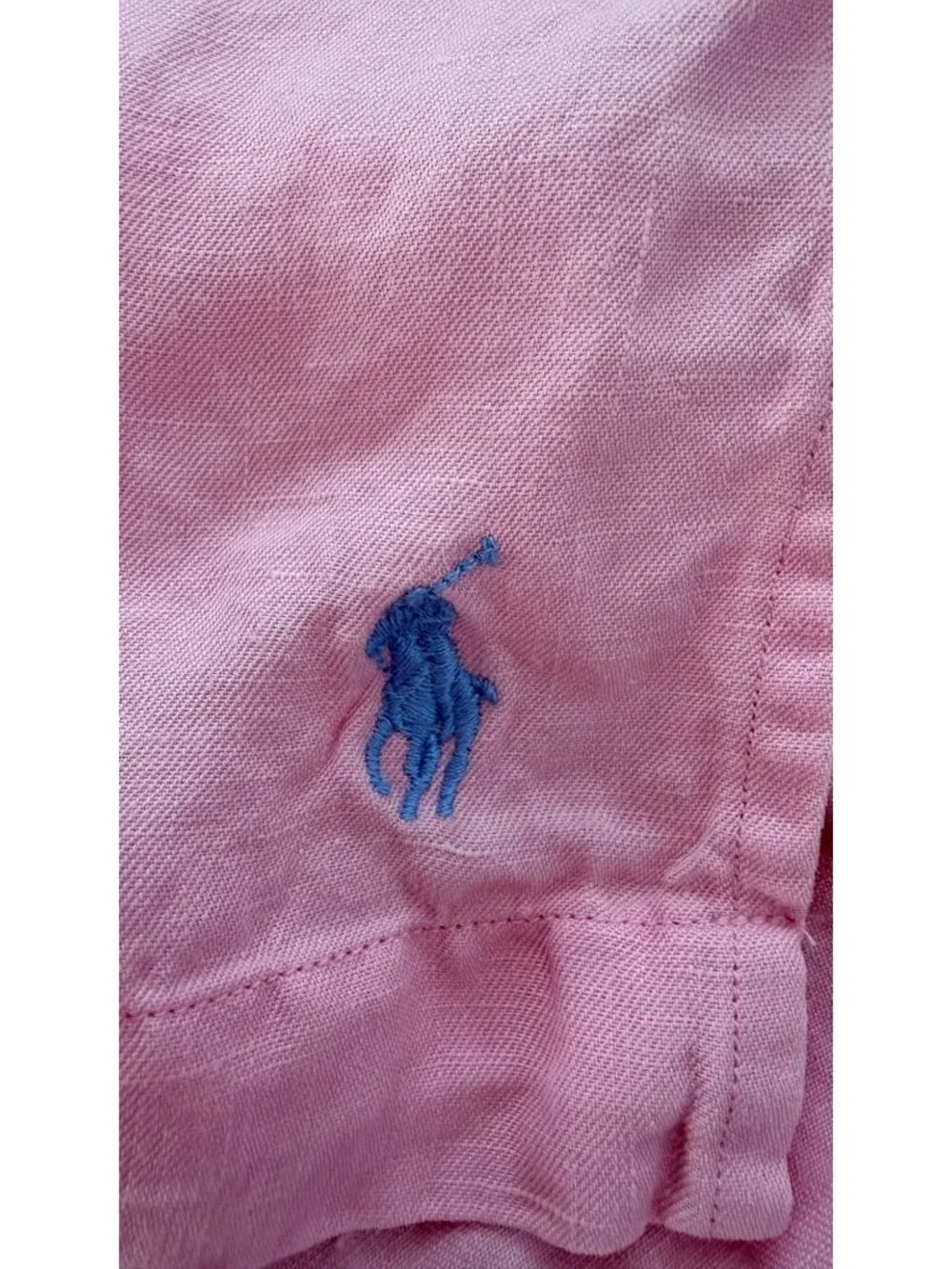 Polo By Ralph Lauren Mens L Pink Linen-Silk Blend Short Sleeve Button-Up Shirt - Picture 10 of 13